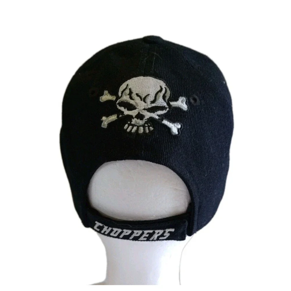 Skull On Fire Brim On Fire Choppers Embroidered Hat Flame Graphic Bikercore